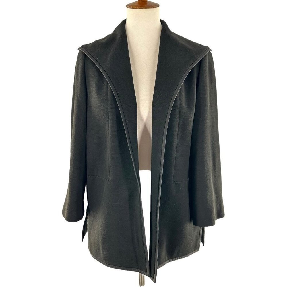 Vintage Lilli Ann Black Wool Open Front Blazer Size Large Jacket